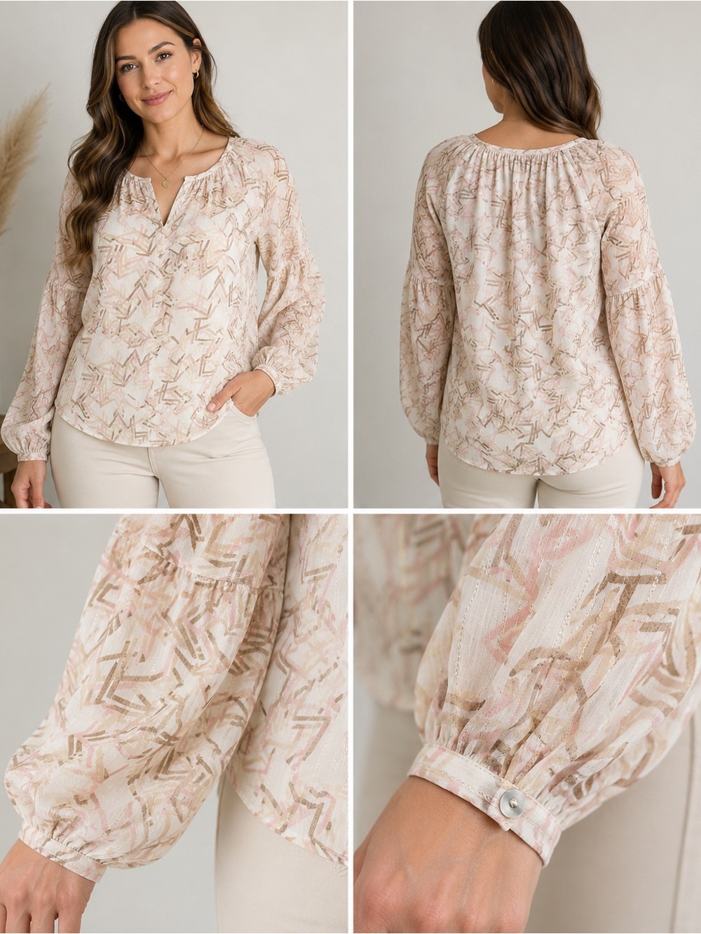White House Black Market Sheer Geometric Blouse Size 8